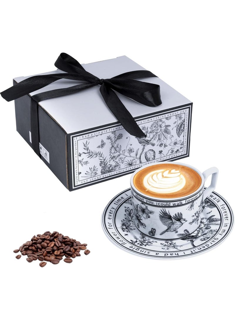 Ceramic Coffee Cup and Saucer Set: Porcelain Vintage Floral Design Hand Crafted Flower Shaped Cup with Gift Box, 250 ML Capacity for Home & Office Use - Image 1
